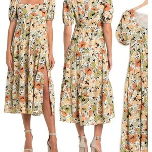 ASTR the Label Square Neck Midi Dress in Rust Sage Floral